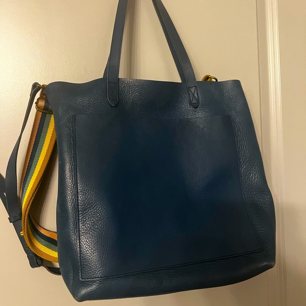 Blue Leather Tote Bag
